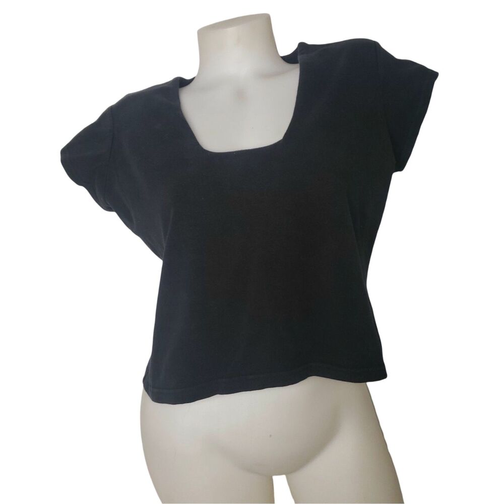 MODA INTERNATIONAL Black Square Neck Cropped Bra T Shirt Womens Size Large